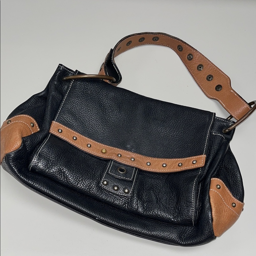 Source Unknown Black and Tan Shoulder Bag Made in Italy